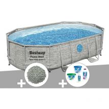 Ramroxx - Kit piscine tubulaire ovale Bestway Power Steel SwimVista avec hublots 4,88 x 3,05 x 1,07 m + 10 kg de zéolite + Kit de traitement au chlore