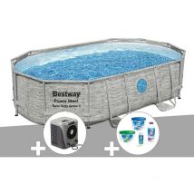 Ramroxx - Kit piscine tubulaire ovale Bestway Power Steel SwimVista avec hublots 4,88 x 3,05 x 1,07 m + Kit de traitement au chlore + Pompe à chaleur