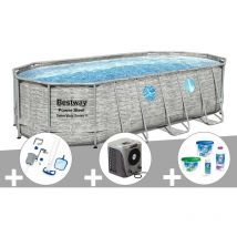 Ramroxx - Kit piscine tubulaire ovale Bestway Power Steel SwimVista avec hublots 5,49 x 2,74 x 1,22 m + Kit chlore + Kit d'entretien Deluxe + Pompe à