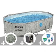 Ramroxx - Kit piscine tubulaire ovale Bestway Power Steel SwimVista avec hublots 4,88 x 3,05 x 1,07 m + 10 kg de zéolite + Kit chlore + Pompe à