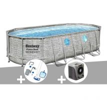 Ramroxx - Kit piscine tubulaire ovale Bestway Power Steel SwimVista avec hublots 5,49 x 2,74 x 1,22 m + Kit d'entretien Deluxe + Pompe à chaleur