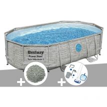 Ramroxx - Kit piscine tubulaire ovale Bestway Power Steel SwimVista avec hublots 4,88 x 3,05 x 1,07 m + 10 kg de zéolite + Kit d'entretien Deluxe