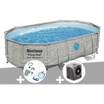 Ramroxx - Kit piscine tubulaire ovale Bestway Power Steel SwimVista avec hublots 4,88 x 3,05 x 1,07 m + Kit d'entretien Deluxe + Pompe à chaleur