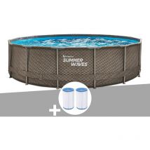 Summer Waves - Piscine tubulaire Active Frame Pool ronde effet rotin 4,57 x 1,06 m + 6 cartouches de filtration