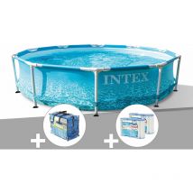 Kit piscine tubulaire Intex Metal Frame Ocean ronde 3,05 x 0,76 m + Bâche à bulles + 6 cartouches de filtration