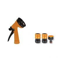 Pistola multifunción para mangueras de jardín con conexiones