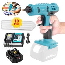 Pistola Per Colla, Pistola Per Colla A Batteria + 10 Bastoncini Di Colla Da 11 Mm Per Riparazioni Fai Da Te + 1 Batteria Da 5,5 A + Caricabatterie 