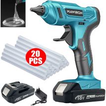 Pedony - Pistolet à colle chaude sans fil 100 w pour la maison et le jardin, mini pistolet à colle + 20 bâtons de colle 11 mm + 2x batterie 3,0 a +