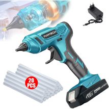 Pedony - Pistolet à colle , Pistolet à colle thermofusible électrique sans fil 100 w avec 20 bâtons de colle 11 mm, 1 batterie 3,0 a + chargeur,