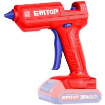 Pistolet à colle sans fil Emtop 20v batterie et chargeur vendus séparément + 3 bâtons de colle 15 cm