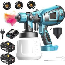 Pistolet à peinture,1000 ml pulvérisateur de peinture sans fil HVLP, pistolet de pulvérisation sans air +2x batterie de 5,5Ah + Chargeur rapide