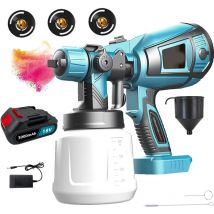 Pistolet à peinture,1000 ml pulvérisateur de peinture sans fil hvlp, pistolet de pulvérisation sans air + batterie de 3,0Ah + chargeur -compatible