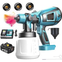 Pistolet à peinture,1000 ml pulvérisateur de peinture sans fil HVLP, pistolet de pulvérisation sans air + batterie de 5500mAh + chargeur