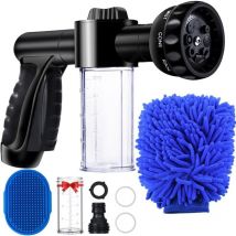 Pistolet arrosage pour tuyau arrosage avec réservoir savon 8 modes, Pistolet pulvérisateur d'eau en mousse de jardin lavage de voiture,chien, chat,