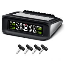 Lifcausal Détecteur de Pression Pneumatique Solaire pour Véhicule Système de Surveillance Sans Fil Étanche avec 4 Capteurs et Alarme Intégrée