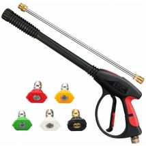 Pistolet pour nettoyeur haute pression 4000 PSI Pistolet de lavage de voiture avec filetage M22-14 mm Baguette extensible de 19 pouces et 5 embouts
