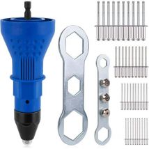 Ayyqh - Pistolet à rivet pour perceuse sans fil électrique - Outil de rivetage sans fil - Adaptateur d'écrou - Avec 3 têtes convertibles + 40 rivets