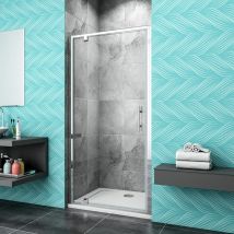 Biubiubath - 900mm Pivot Hinge Shower Door 5mm Safety Glass Shower Enclosure Cubicle with 900x700mm Stone Tray Free Waste