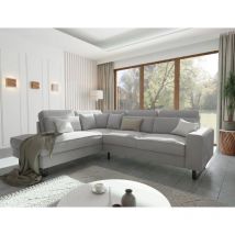 Pixel - Ecksofa mit Ottomane und Schwarz Metall Füßen in Hellgrau Samt-Stoff