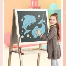 Neche - Pizarra infantil de doble cara - Caballete de madera de altura regulable - Pizarra blanca con imanes de tiza - 59 x 59 cm - Marrón