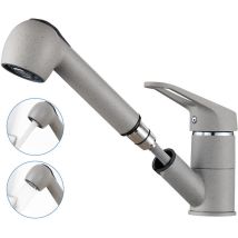 Auralum Mitigeur De Cuisine Gris Avec Douchette Extractible, Robinet Evier Rotatif 360°, Avec 2 Modes Jet Et Barboteur Démontable