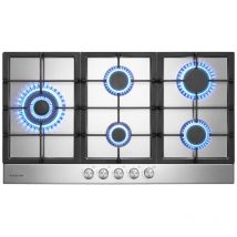 Gasland Placa de gas natural/butano/propano empotrable, Acero inoxidable - GH2905SS1FC - 5 hogares - 10400W - Con soportes para Wok/Moka