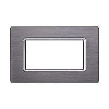 Placca Metallo Silver In Alluminio Compatibile Con Bticino Living Light 4 Posti