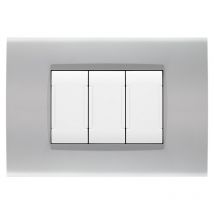Mapam - Placche compatibili con Bticino living light placca 3 4 7 moduli vari colori per supporti LN4703 e N4703 ST03 - 3 Posti - Silver