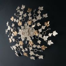 Plafón de hierro marfil dorado claro y pedrería seis luces 80x h22 cm ivy