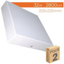 Plafón led Cuadrado Frameless Superficie 32W 2800LM 6500K 225mm Blanco Frío 6500K - Pack 2 Ud.