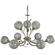 Searchlight - Bellis - Suspension de plafond à 9 ampoules à bras multiples, design de fleurs, laiton antique, verre neuf, G9