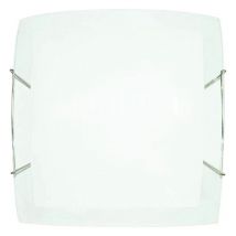 Energy - Plafón 2xE27 Ganchos Alambre Acero Placa Cristal Blanco-Transparente e Elisa