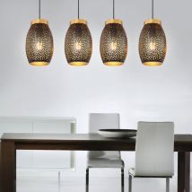 Suspension, suspension, lampe de table à manger, suspension orientale, 4 flammes, poinçonnage décoratif, métal, or noir, 4x E27, LxlxH 90x15x120 cm