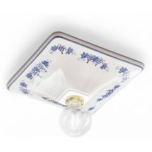Plafoniera Quadrata Classica Trieste Bianco Decorato Filo Blu 1 Luce E27