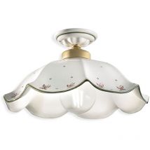 Plafoniera Classica Belluno Ceramica e Ottone Satinato Decorato 1 Luce E27