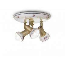 Plafoniera Orientabile Classica Savona Ceramica e Ottone Satinato 3 Luci E14