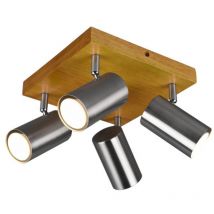 Faretto Marley 4 Spot GU10 Nichel e Legno 22x22 cm Trio Lighting