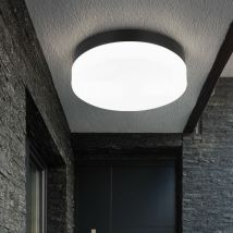 Plafoniera da giardino lampada da esterno lampada da soffitto per bagno, alluminio vetro opalino nero, 2 lampadine, paraspruzzi, h 6,5 cm