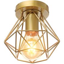 Plafoniera da Soffitto, Ø16cm Mini Diamante Gabbia, Industriale Stile, E27 Attacco per Soggiorno Sala da Pranzo Oro