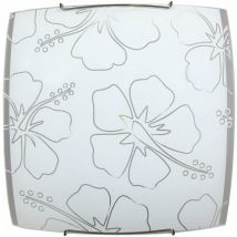 Plafoniera 1xE27 Montatura Bianca Vetro Lastra Serigrafato Fiore e Energy Delia