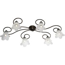 Plafoniera in ferro laccato marrone con decorazione oro chiaro e vetri alabastro bianchi 6 luci Marrone Oro Alice