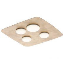 Plafoniera in metallo laccato bianco con decorazione oro antico e diffusori in silicone a led integrato 4 luci
