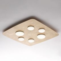 Belight - Plafoniera in metallo laccato bianco con decorazione oro antico e diffusori in silicone a led integrato 6 luci H.5 - ø 65