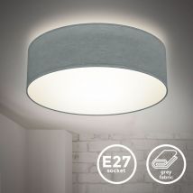 Plafoniera in tessuto grigio, attacco per lampadina E27 non inclusa, Lampada da soffitto diametro 30cm, Lampadario moderno per salotto o camera da