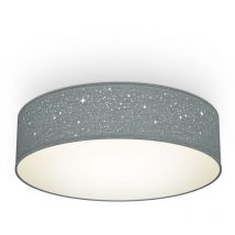 B.K.Licht Plafoniera in tessuto grigio con effetto a stelline, attacco per 2 lampadine E27 non incluse, Lampada da soffitto rotonda diametro 38cm,