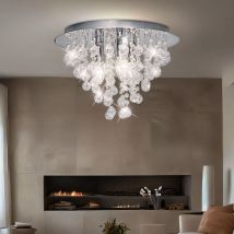 Plafoniera lampada soggiorno lampadario camera da letto plafoniera cristalli, metallo cromo argento, 3 lampadine E14, D 38 cm