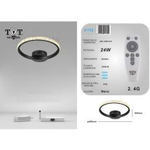 Plafoniera led 24w cerchio effetto cristallo con telecomando moderno bianco oro nero luce fredda calda naturale Nero