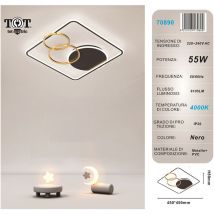 Plafoniera led 55w quadrato con cerchi nero oro lampada da soffitto design moderno luce per camera soggiorno cucina Naturale