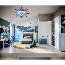 Plafoniera Led a Forma Di Timone Lampadario Luce Bianca Calda Naturale 40 w Blu