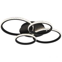 Plafoniera LED dimmerabile plafoniera nero opaco cristalli design anelli lampada orientabile, 27W 3400lm bianco neutro, LxAxP 65 x 8 x 49 cm